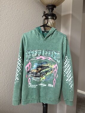 Green Graphic Car Hoodie with Pink & Black Accents